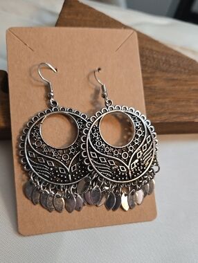 Bohemian Silver-Tone Filigree Dangle Earrings